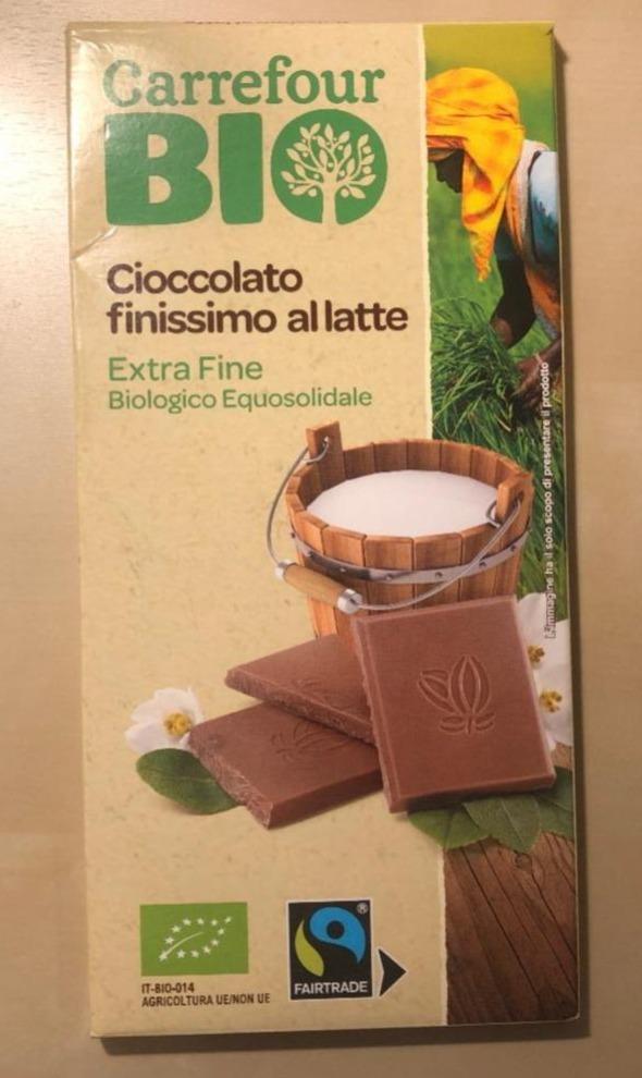 Fotografie - Cioccolato finissimo al latte Extra Fine Biologico Equosolidale Carrefour Bio