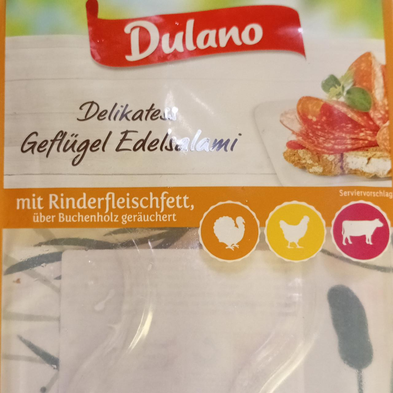 Fotografie - Delikatess Geflügel Edelsalami mit Rinderfleischfett geräuchert Dulano