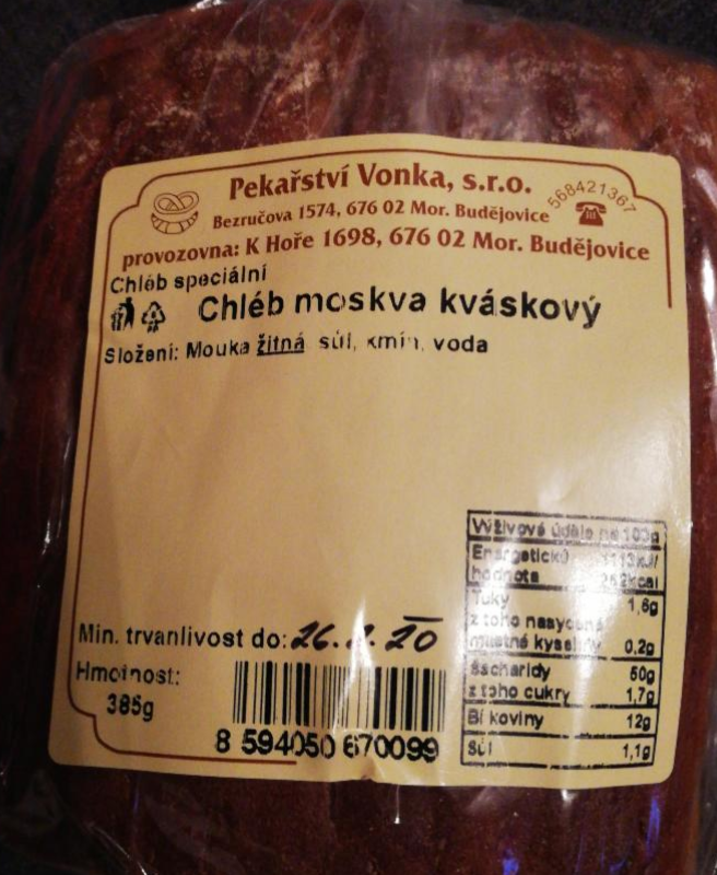 Fotografie - Chléb Moskva kváskový Pekařství Vonka