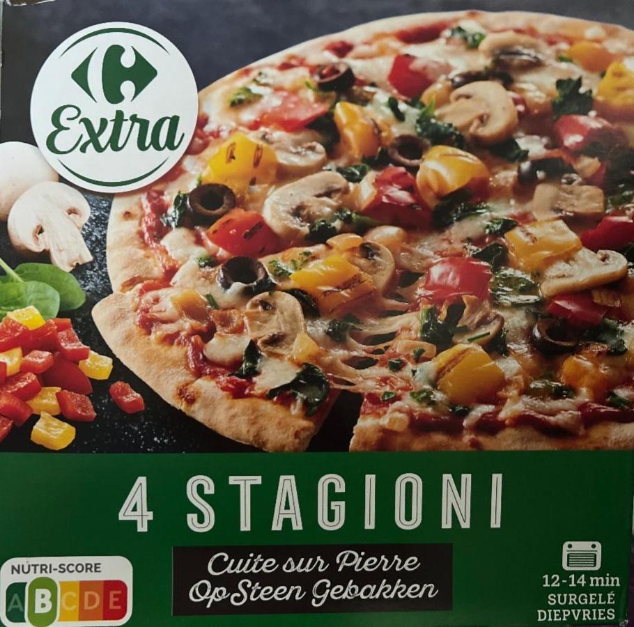 Fotografie - Pizza 4 stagioni cuite sur pierre op steen gebakken Carrefour Extra