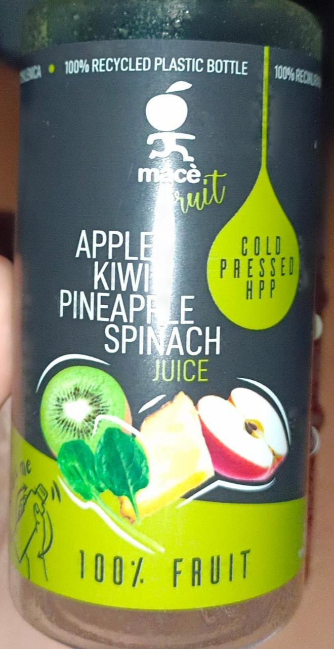 Fotografie - Cold pressed hpp apple kiwi pineapple spinach Macè fruit
