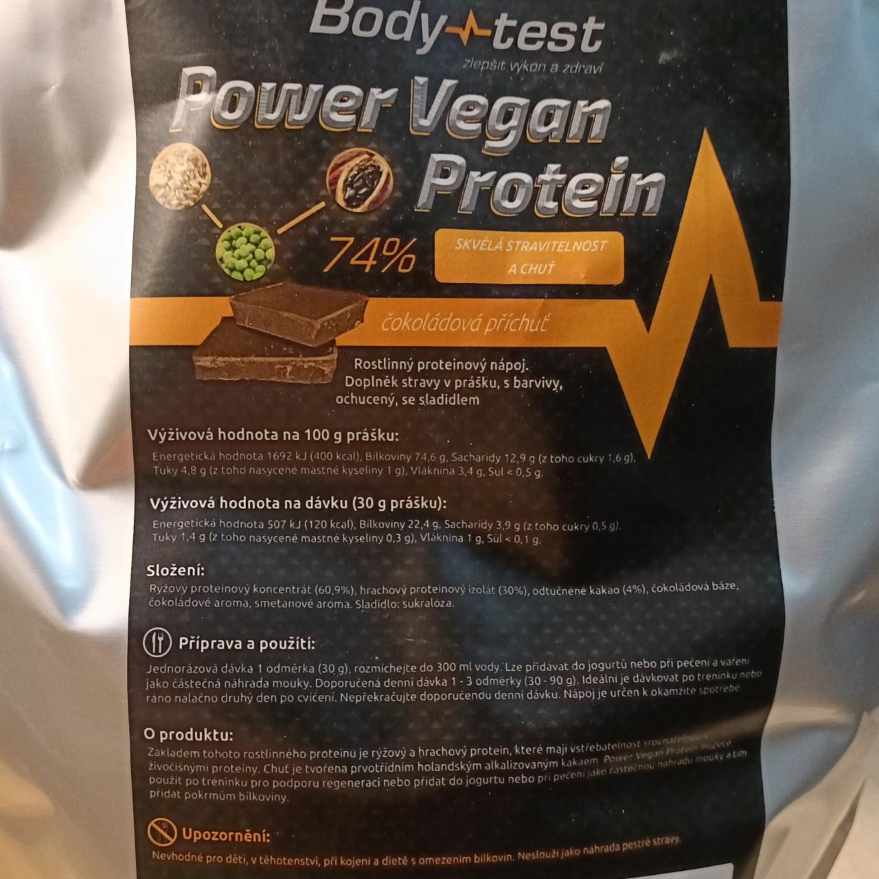 Fotografie - Power Vegan Protein 74% čokoládová příchuť Body test