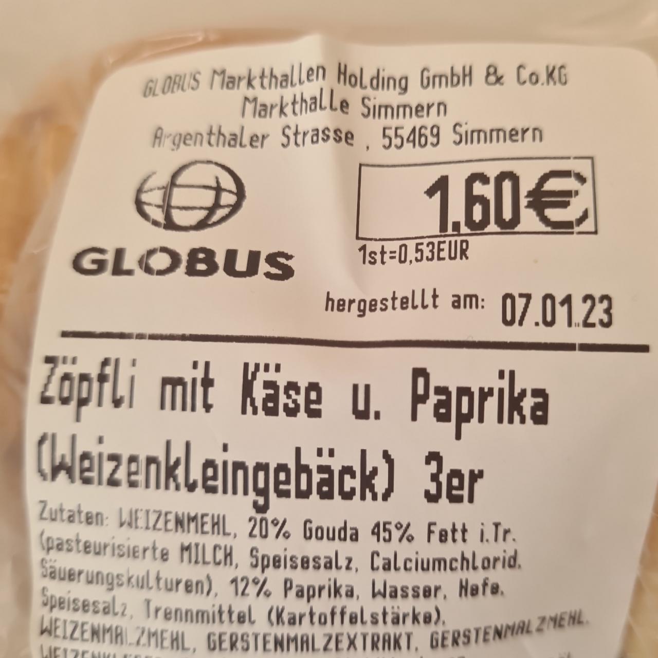 Fotografie - Zöpfli mit käse u. Paprika Globus