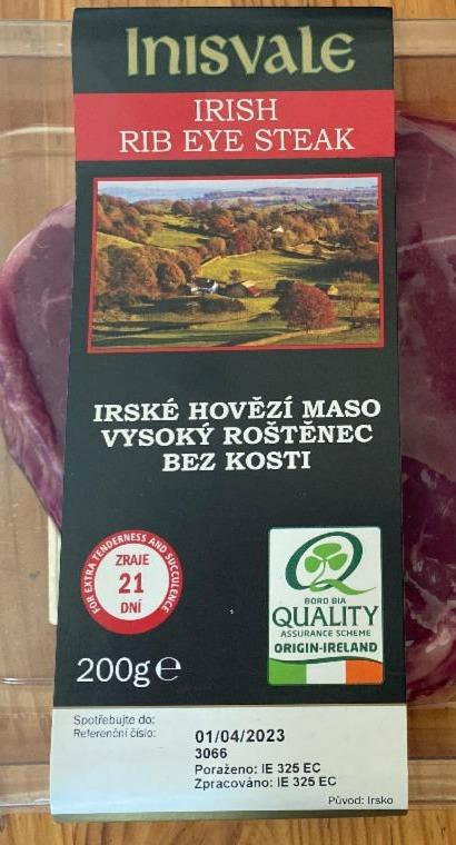 Fotografie - Irish rib eye steak Irské hovězí maso vysoký roštěnec bez kosti Inisvale