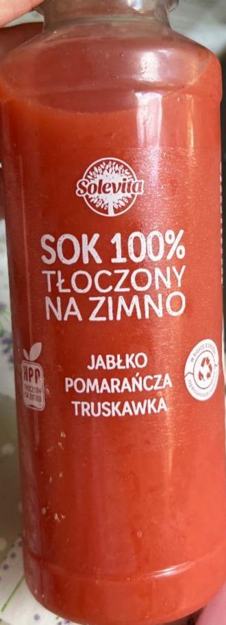 Fotografie - Sok 100% tłoczony na zimno Jablko Pomarańcza Truskawka Solevita