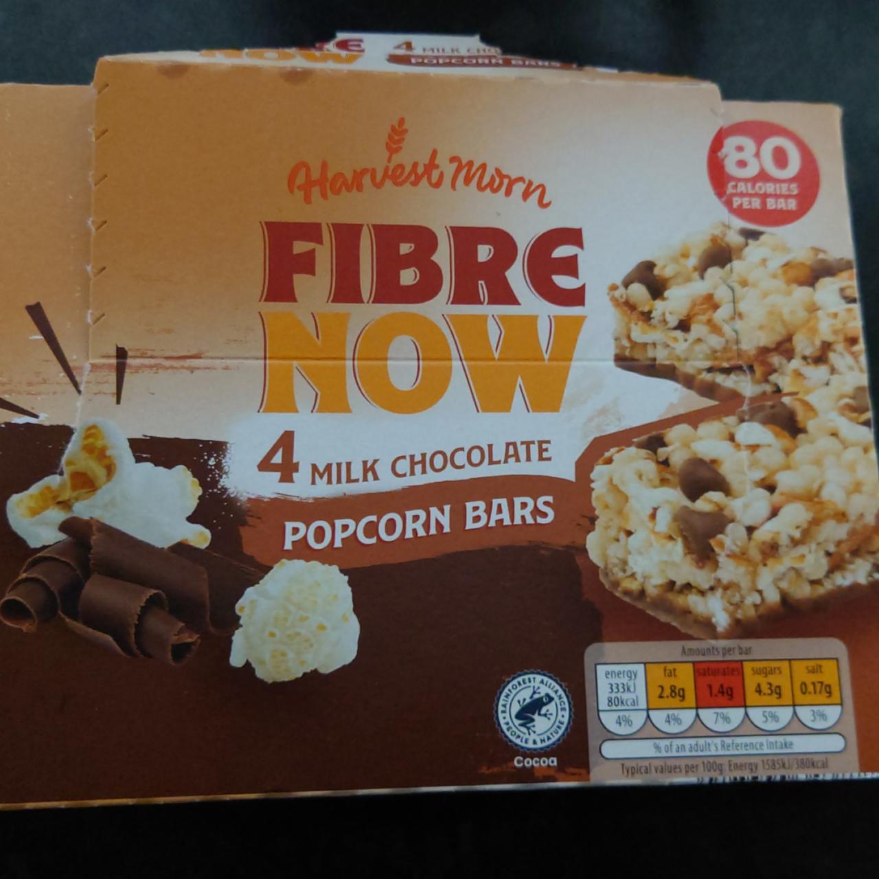 Fotografie - Fibre now Milk chocolate Popcorn bars Harvest Morn