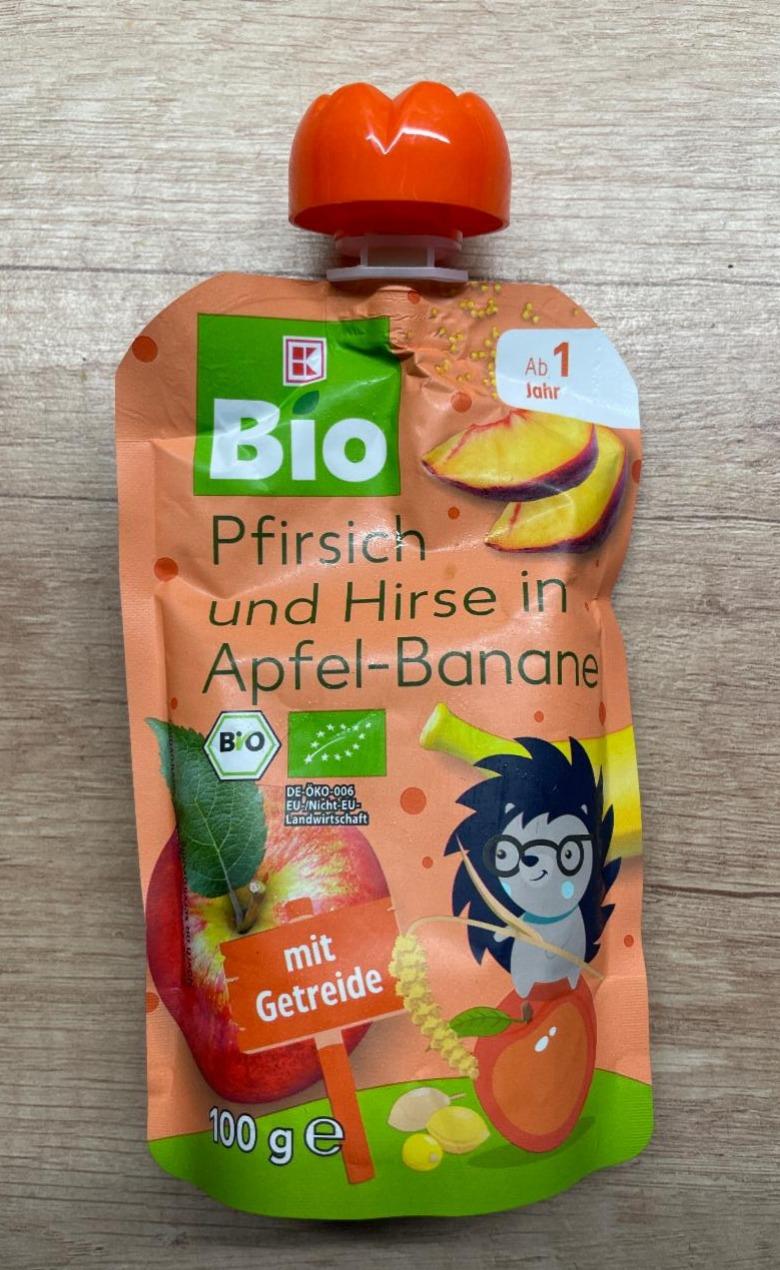 Fotografie - Pfirsich und Hirse in Apfel-Banane K-Bio