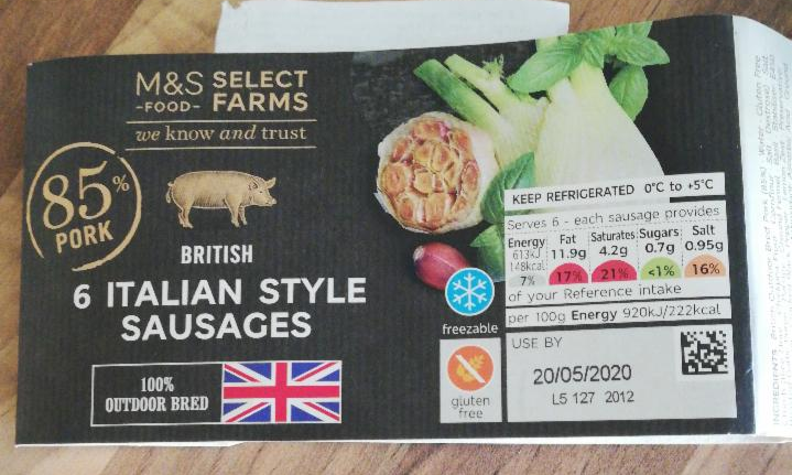 Fotografie - Italian Style Sausages Marks & Spencer