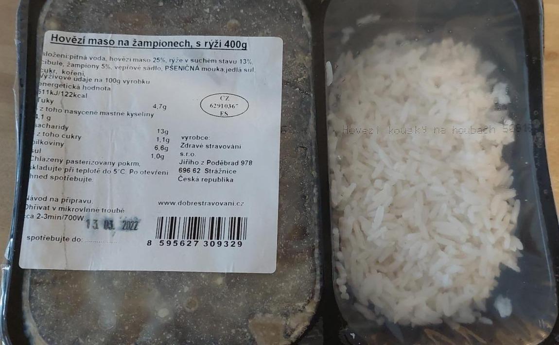 Fotografie - Hovězí maso na žampionech, s rýží Zdravé stravování