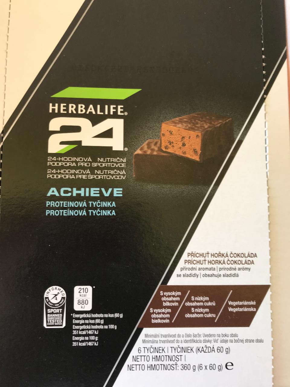 Fotografie - Achieve proteinová tyčinka příchuť hořká čokoláda 24 Herbalife