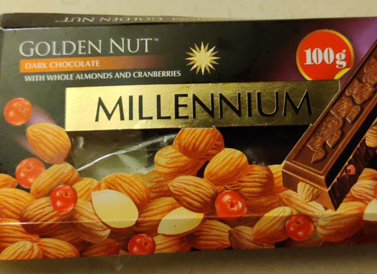 Fotografie - Golden Nut Dark chocolate with whole almonds and cranberries Millennium