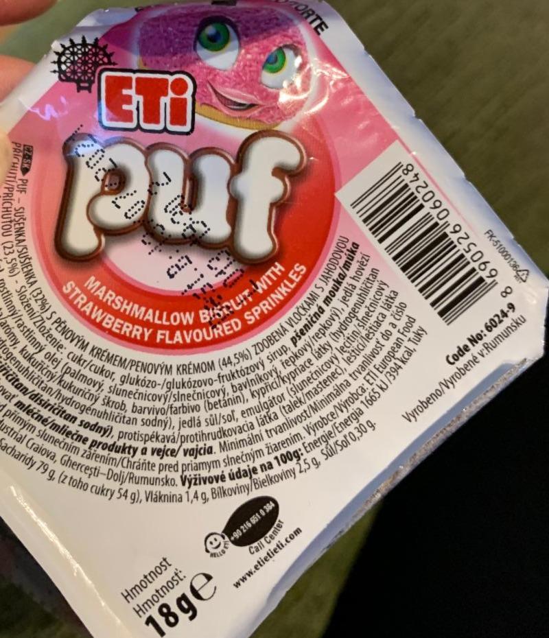 Fotografie - Puf Marshmallow Biscuit with Strawberry Flavoured Sprinkles Eti