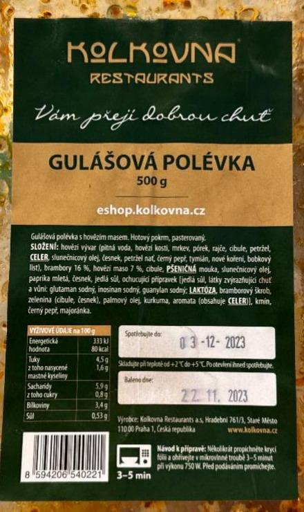 Fotografie - Gulášová polévka Kolkovna Restaurants
