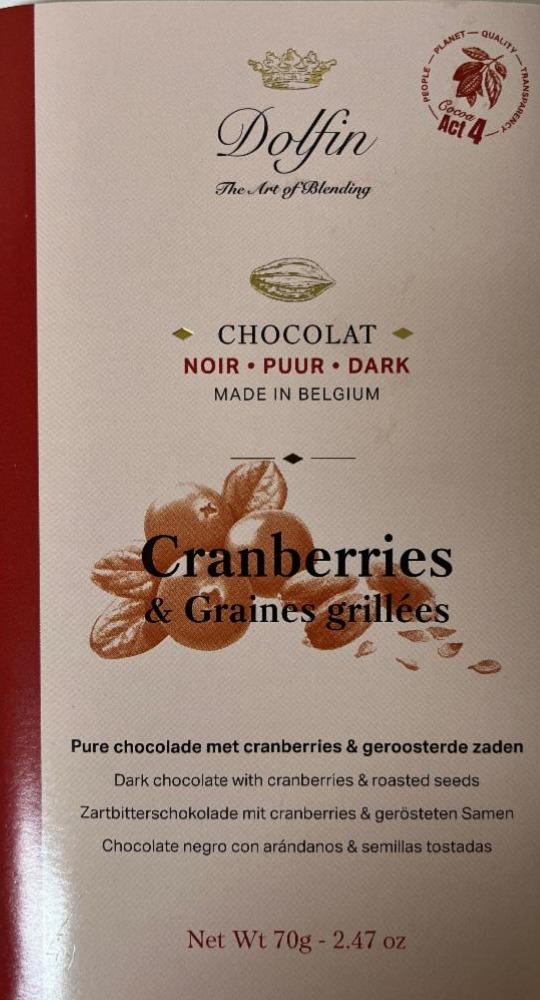 Fotografie - Chocolat dark cranberries & graines grillées Dolfin