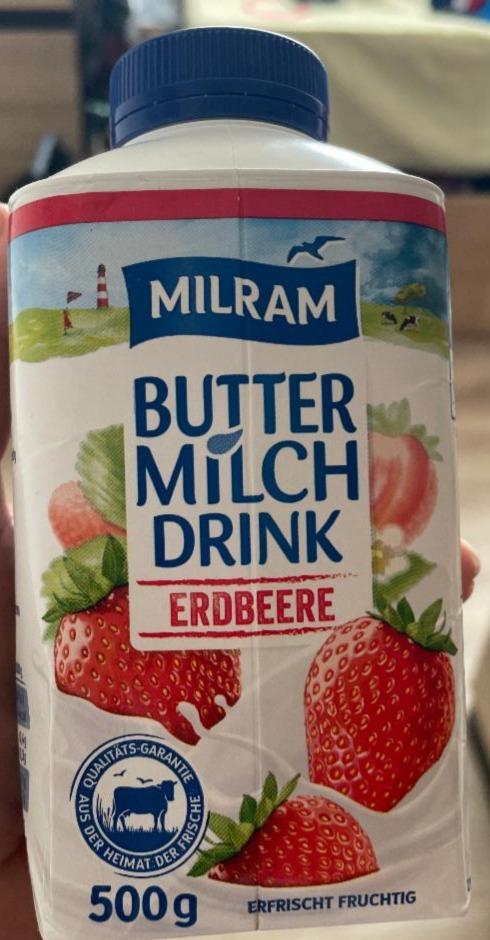 Fotografie - Butter Milch Drink Erdbeere Milram