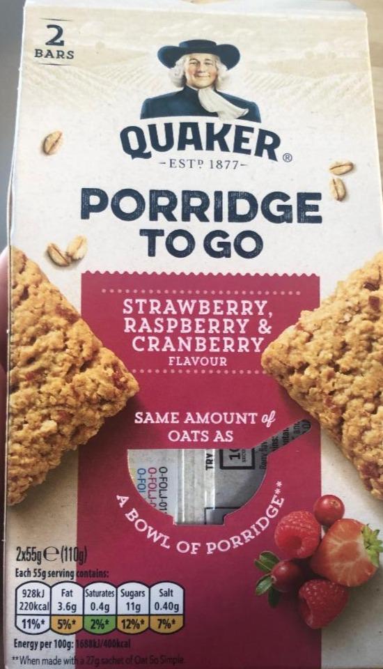 Fotografie - Porridge To Go Strawberry Raspberry & Cranberry Quaker