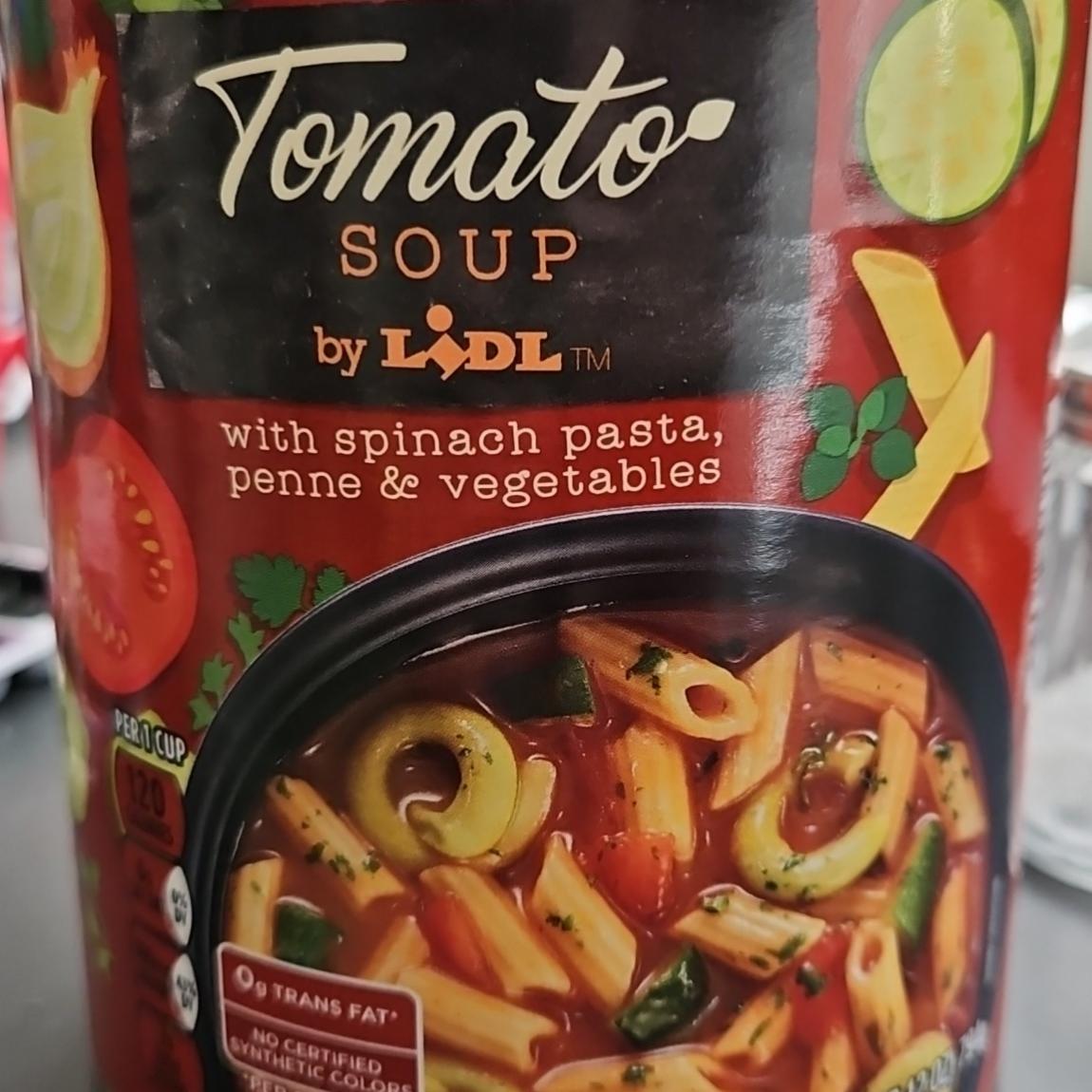 Fotografie - Tomato soup with spinach pasta, penne & vegetables by Lidl