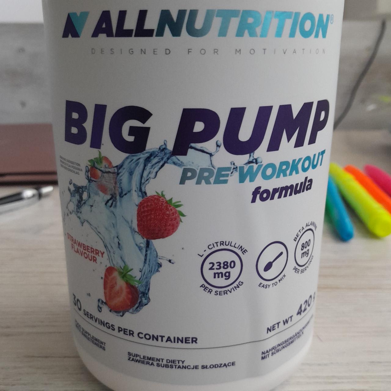 Fotografie - Big pump preworkout formula strawberry flavour Allnutrition