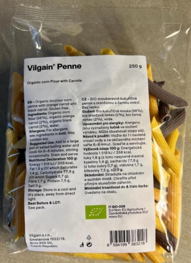 Fotografie - Penne těstoviny BIO kukuřičné s mrkví Vilgain