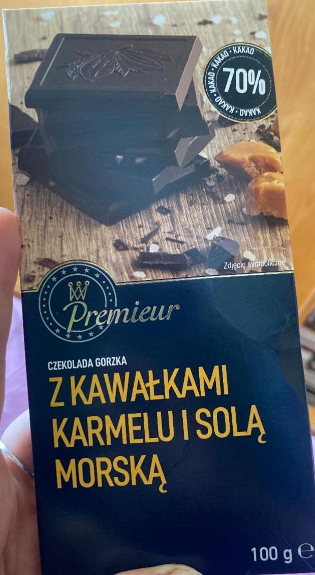 Fotografie - Czekolada Gorzka z kawałkami karmelu i solą morską Premieur
