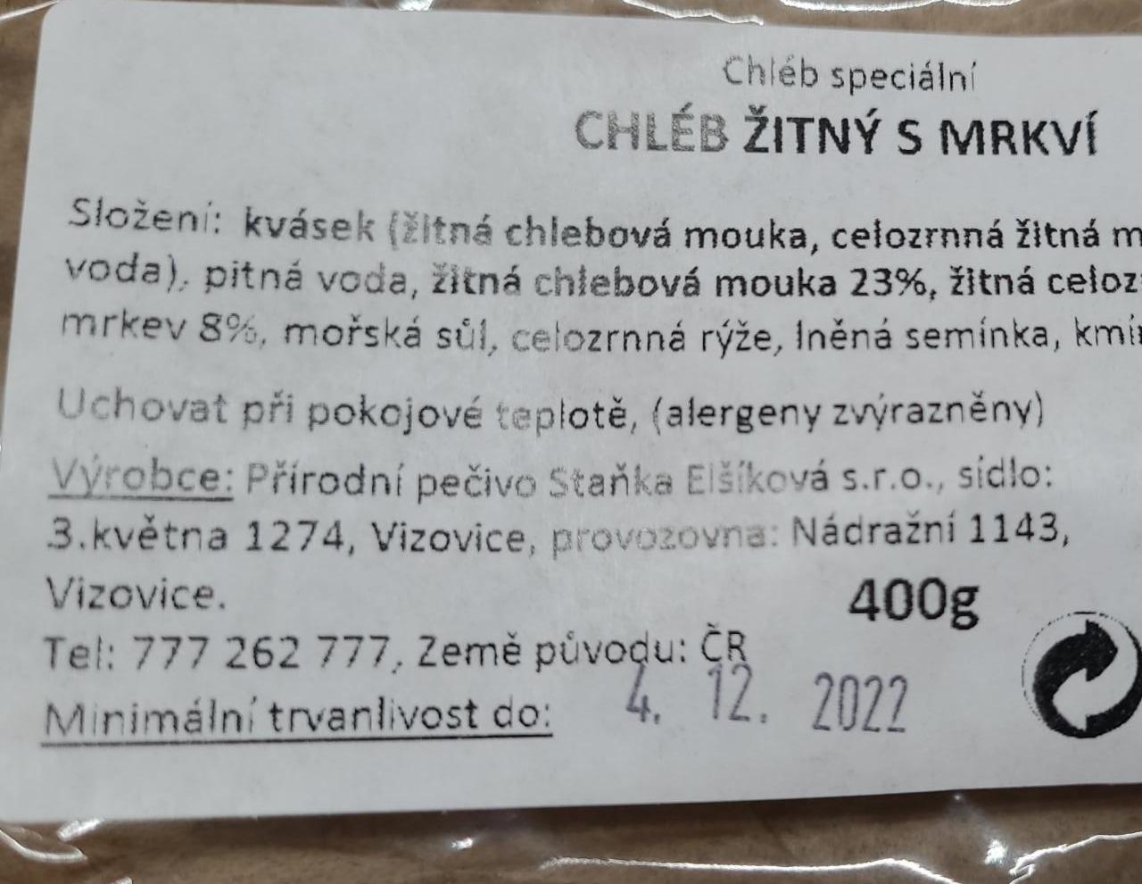 Fotografie - Speciální chléb žitný s mrkví Přírodní pečivo Staňka Elšíková