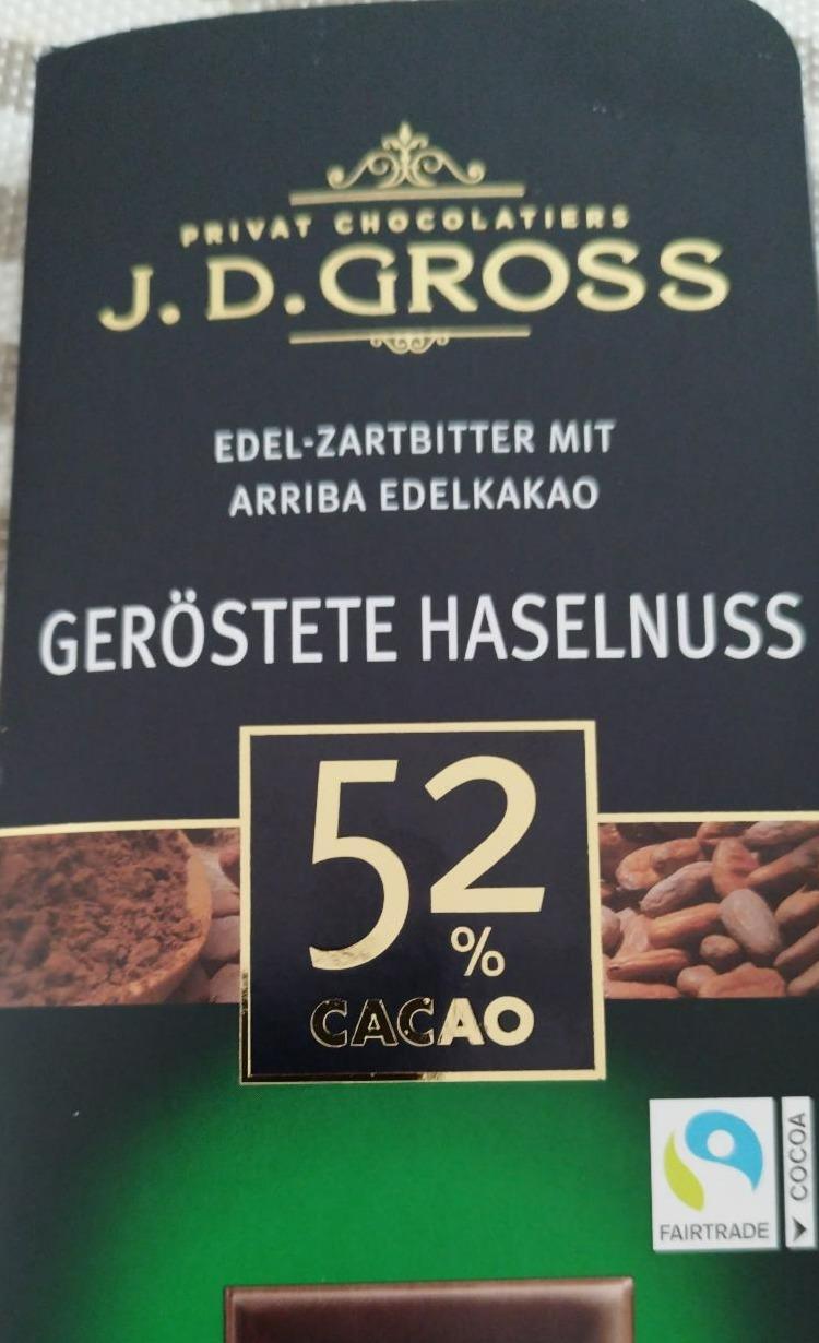 Fotografie - Edel Zartbitter mit Arriba Edelkakao Geröstete haselnuss 52% cacao J. D. Gross