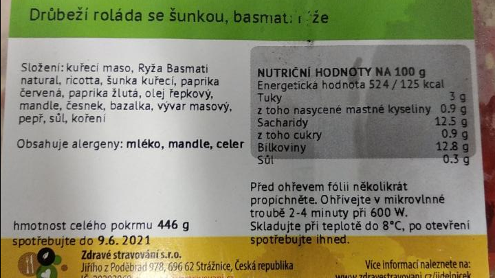 Fotografie - Drůbeží roláda se šunkou, basmati rýže Zdravé stravování