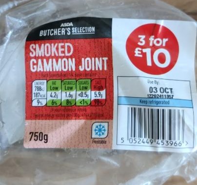 Fotografie - Butcher's Selection Smoked Gammon Joint Asda