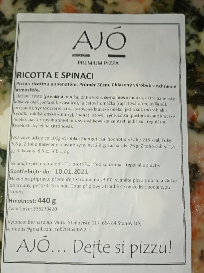 Fotografie - AJÓ Premium pizza Ricotta e Spinaci