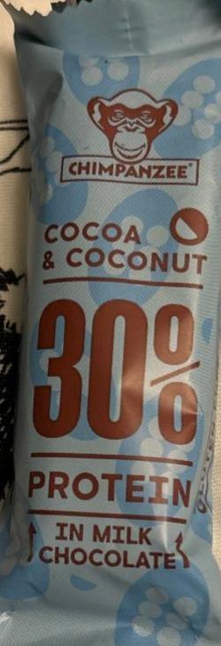 Fotografie - cocoa & coconut 30 % protein in milk chocolate Chimpanzee