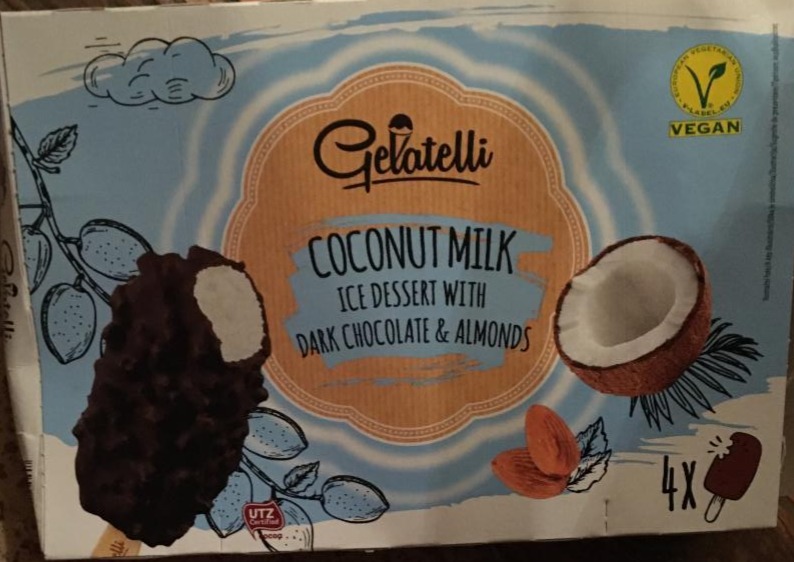 Fotografie - Coconut Milk Vegan Ice Cream Lollies with Dark Chocolate & Almonds Gelatelli