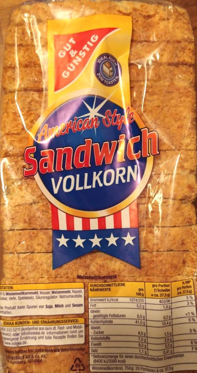 Fotografie - Sandwich vollkorn American Style Gut & Günstig