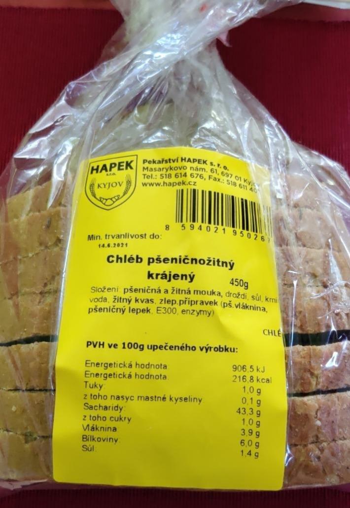 Fotografie - Chléb pšeničnožitný krájený Hapek