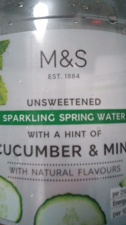 Fotografie - Unsweetened sparkling spring water with a hint of Cucumber & Mint M&S