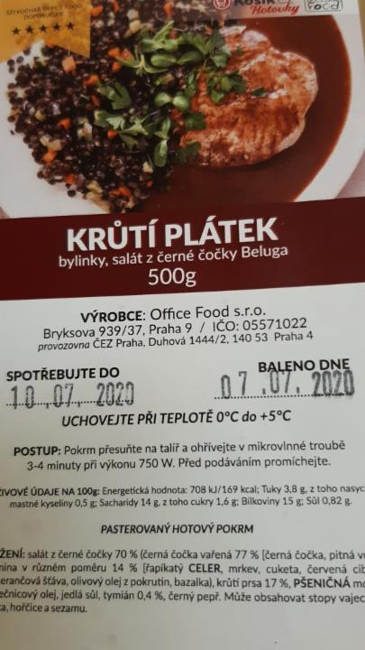 Fotografie - Krůtí plátek bylinky, salát z černé čočky Beluga Office food
