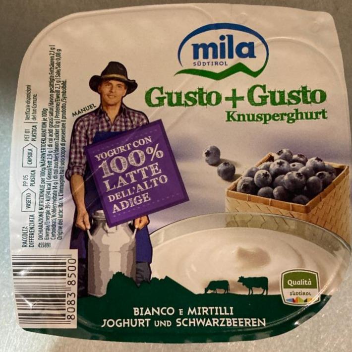 Fotografie - Gusto+ Gusto Knusperghurt Joghurt und Schwarzbeeren Mila Südtirol