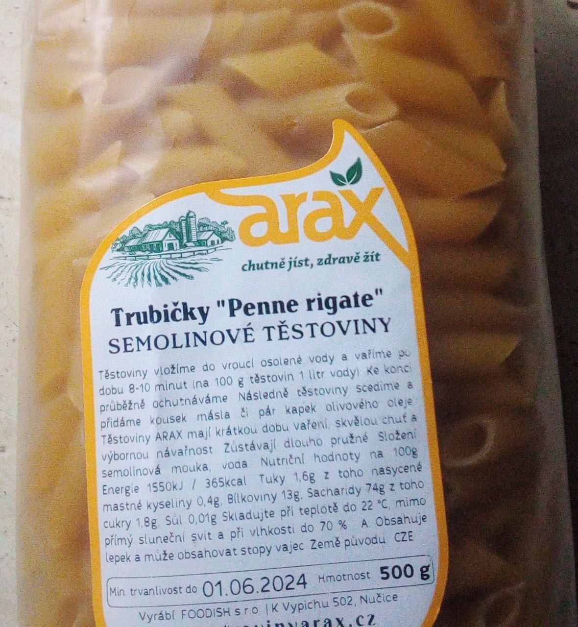 Fotografie - Trubičky 'Penne rigate' semolinové těstoviny Arax