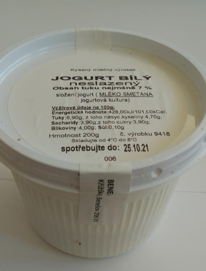 Fotografie - Jogurt bílý neslazený obsah tuku min 7%