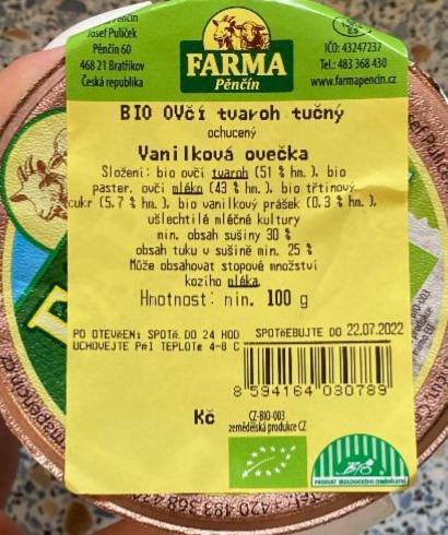 Fotografie - BIO ovčí tvaroh tučný Vanilková ovečka