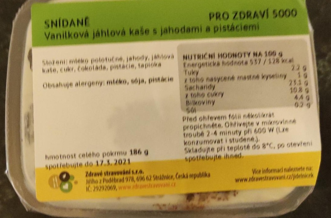Fotografie - Vanilková jáhlová kaše s jahodami a pistáciemi Zdravé stravování