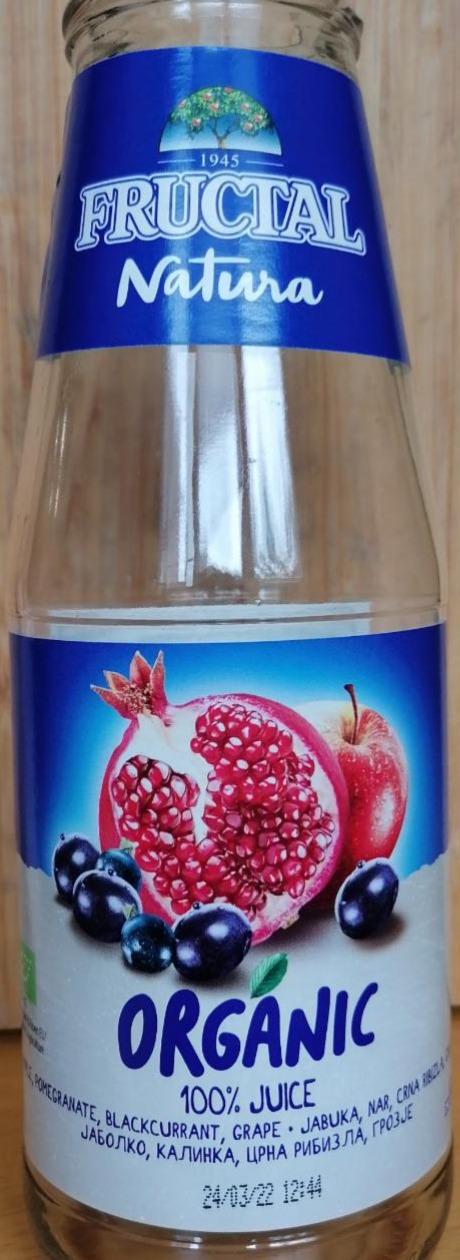 Fotografie - Natura Organic 100% juice apple pomegranate blackcurrant grape Fructal