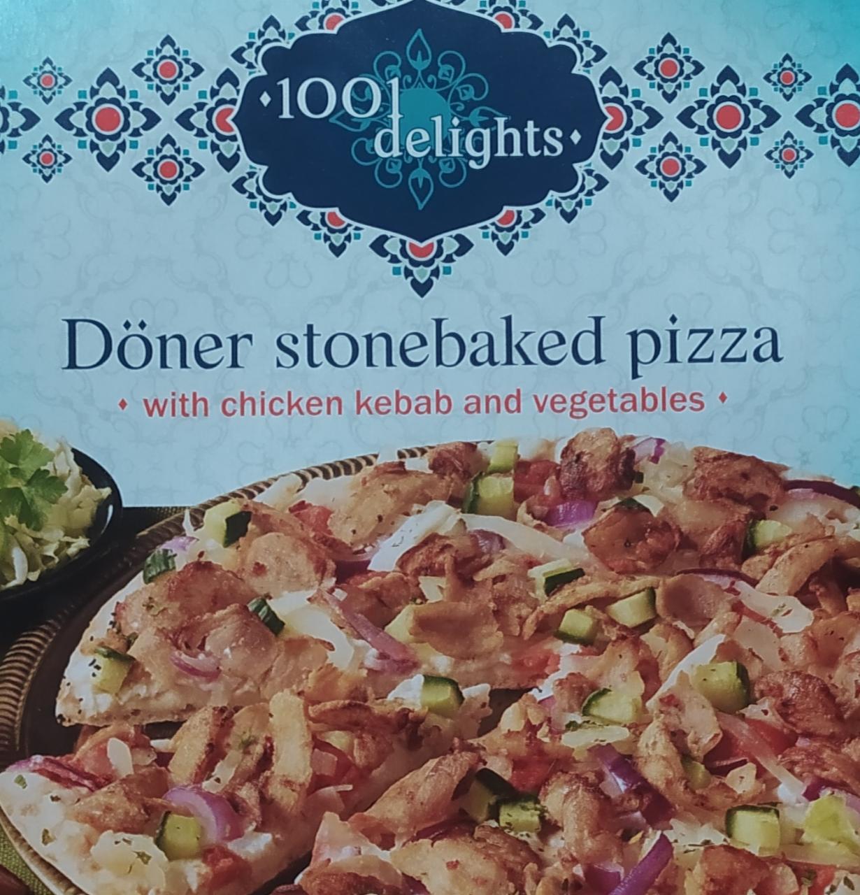 Fotografie - Döner Stonebaked Pizza with chicken kebab and vegetables 1001 Delights