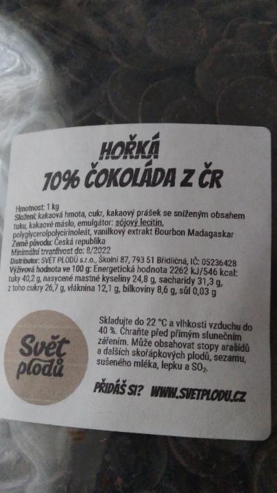 Fotografie - Hořká 70% čokoláda z ČR Svět plodů
