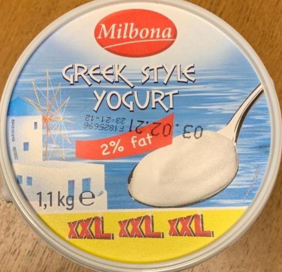 Fotografie - Greek style yogurt 2% fat (jogurt bílý se sníženým obsahem tuku 2%) Milbona