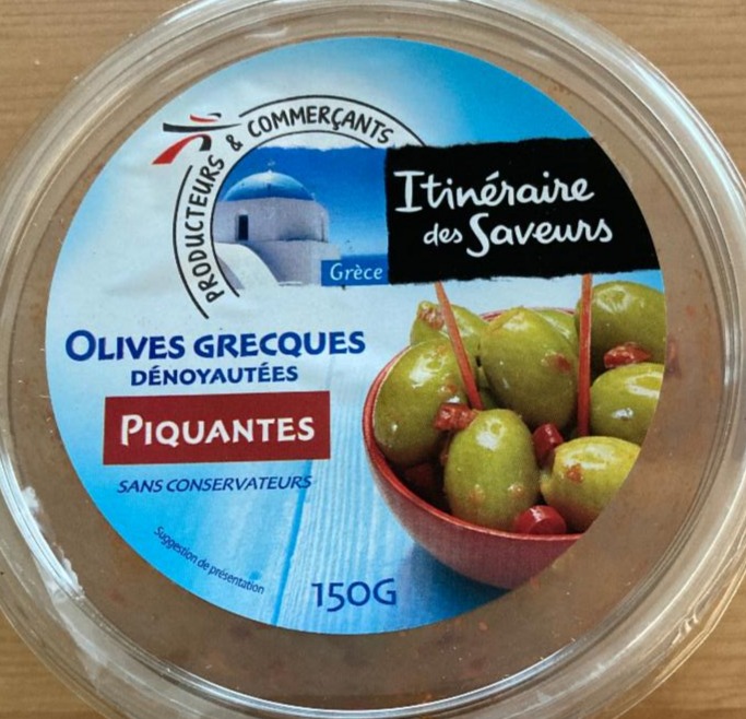 Fotografie - Olives grecques dénoyautées (pikantní řecké olivy zelené) Itinéraire des Saveurs