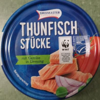 Fotografie - Thunfisch stücke mit Gemüse in Dressing Dreimaster