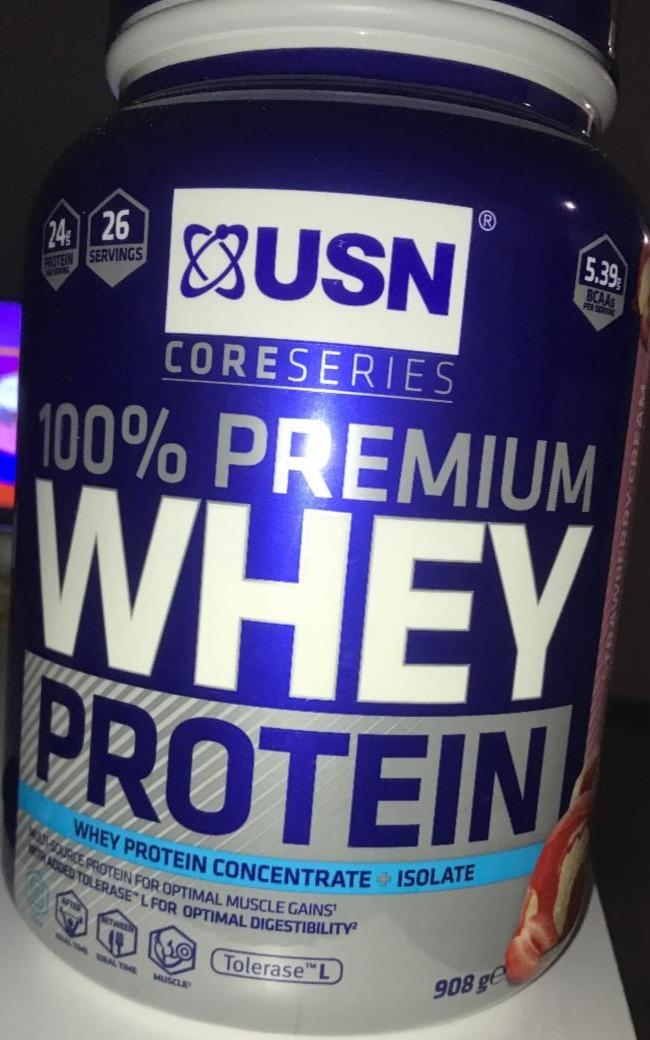 Fotografie - 100% Premium Whey Protein Strawberry Cream USN Core Series