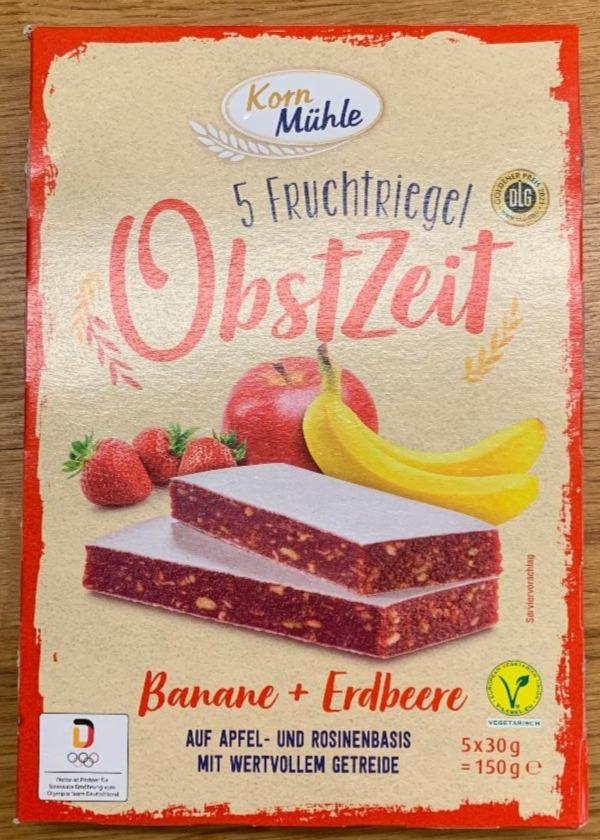 Fotografie - 5 Fruchtriegel Obstzeit Banane + Erdbeere Korn Mühle