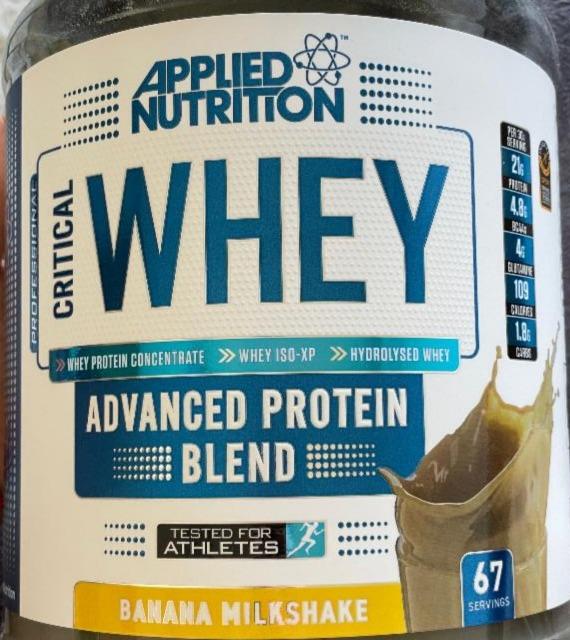 Fotografie - Critical whey advanced protein blend Banana Milkshake Applied nutrition
