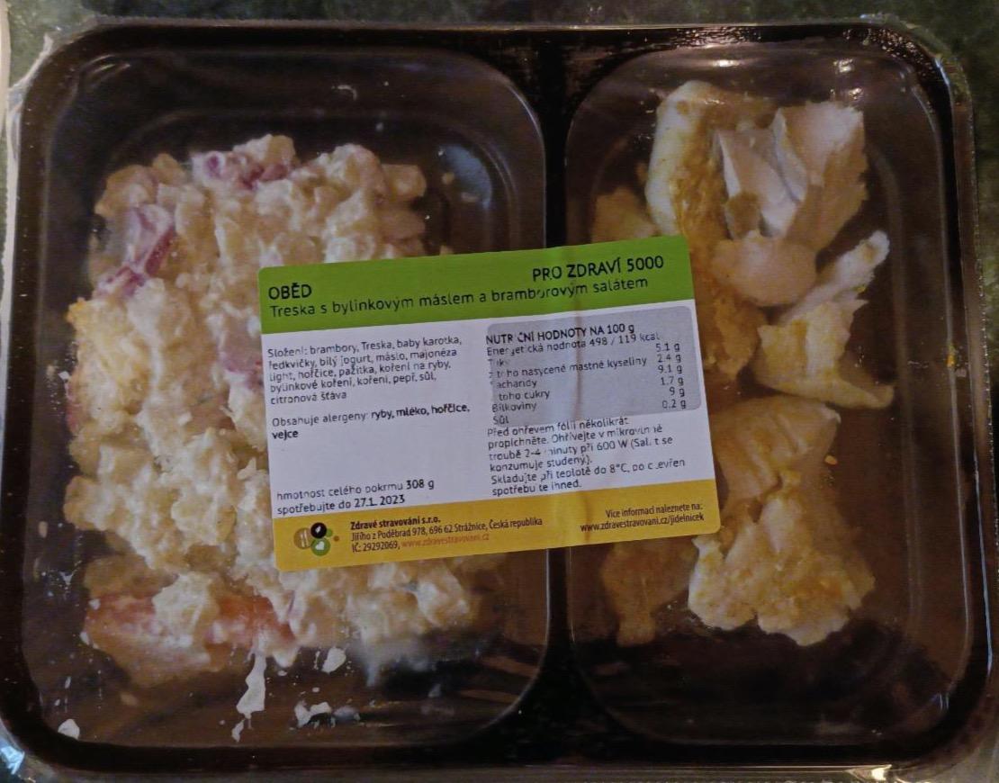 Fotografie - Treska s bylinkovým máslem a bramborovým salátem Zdravé stravování